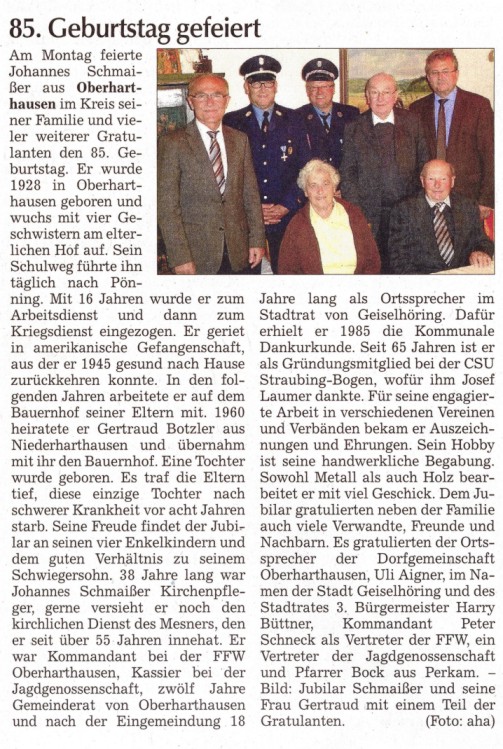 85.Geburtstag Schmaißer Hans