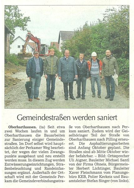 Zeitungsartikel Asphaltierung Gemeindestraßen 2014