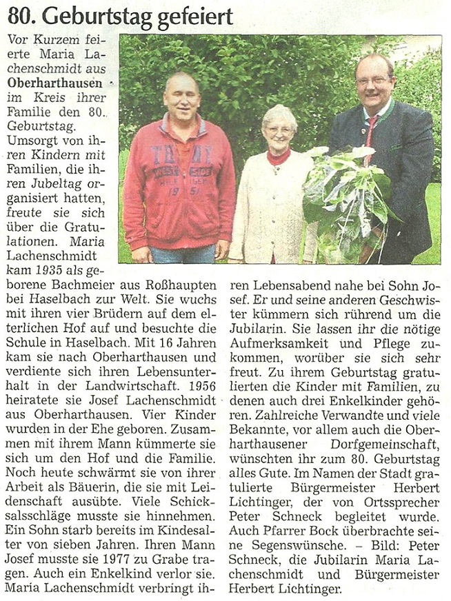 80.Geburtstag Frau Lachenschmidt