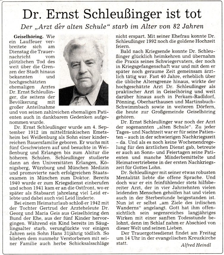 Nachruf Dr. Schleußinger