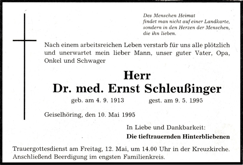 Schleußinger todesanzeige