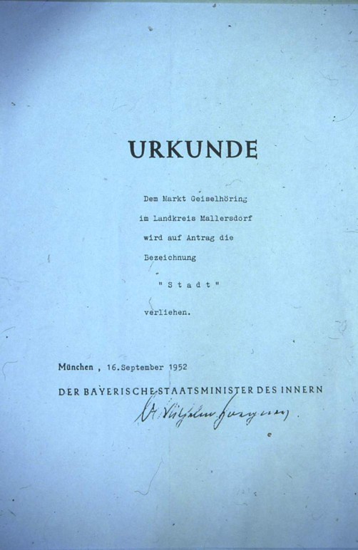 Urkunde Stadterhebung