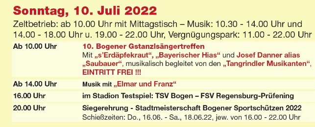 Gstanzlsängertreffen am 10.Juli 2022 in Bogen