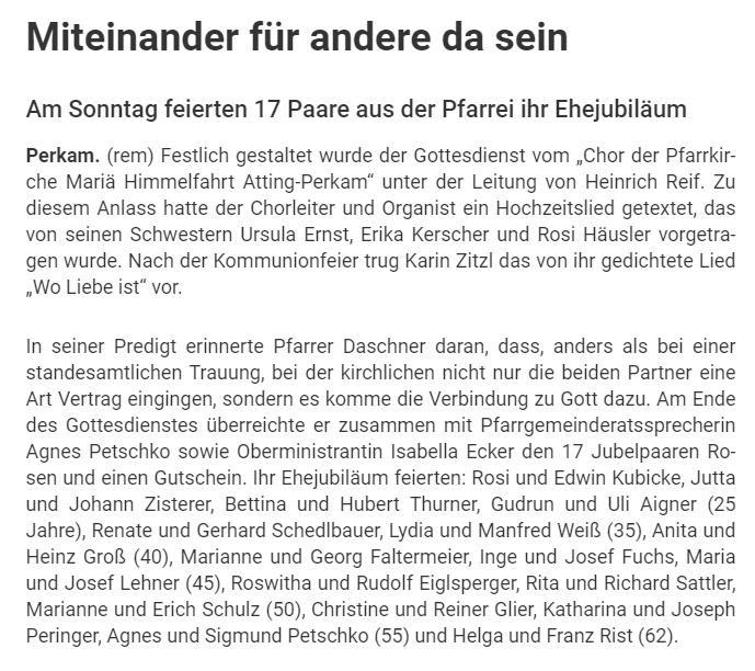 Zeitung Ehejubiläum 2022