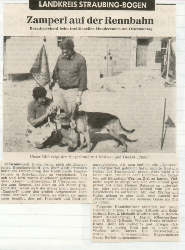 1975 Hunderennen in Schwimmbach 4. Preis Aigner