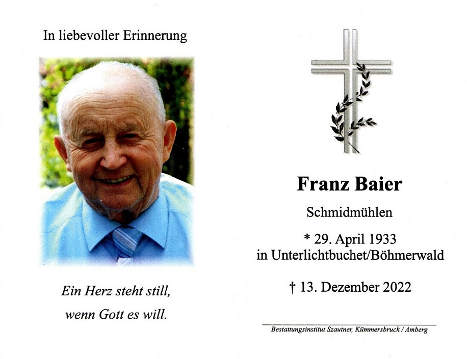 Todesanzeige Franz Baier Bruder