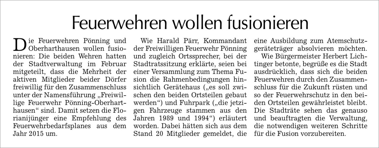 Feuwehrfusion Stadtraytssitzung vom 7.3.2023