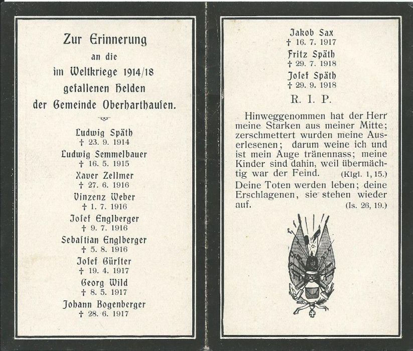 Gefallene 1. Weltkrieg Rückseite