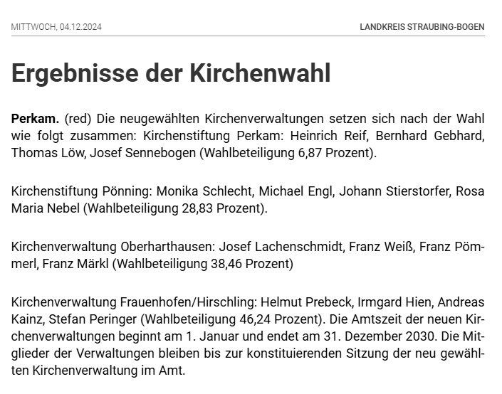 Ergebnis Kirchenratswahl