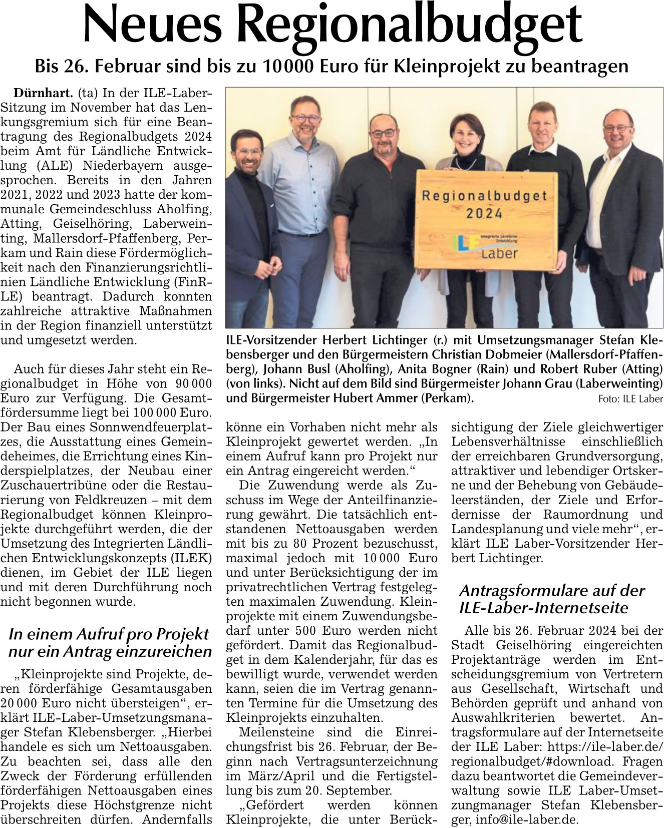 2024 01 26 Straubinger Tagblatt Neues Regionalbudget