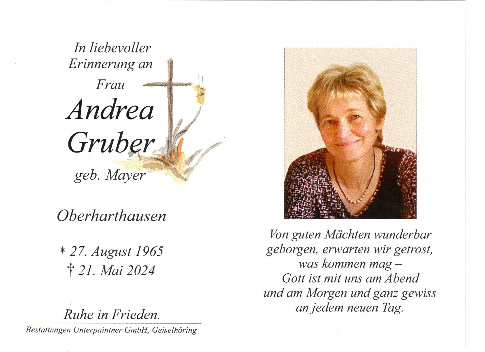 Gruber Andrea verstorben Mai