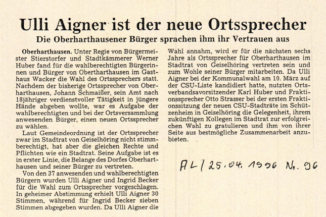 WAhl Uli Aigner Zeitungsbericht