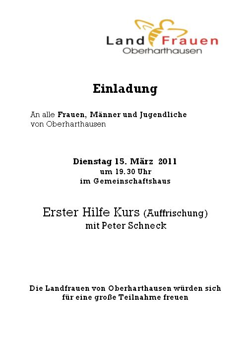 Einladung Landfrauen Erste Hilfe