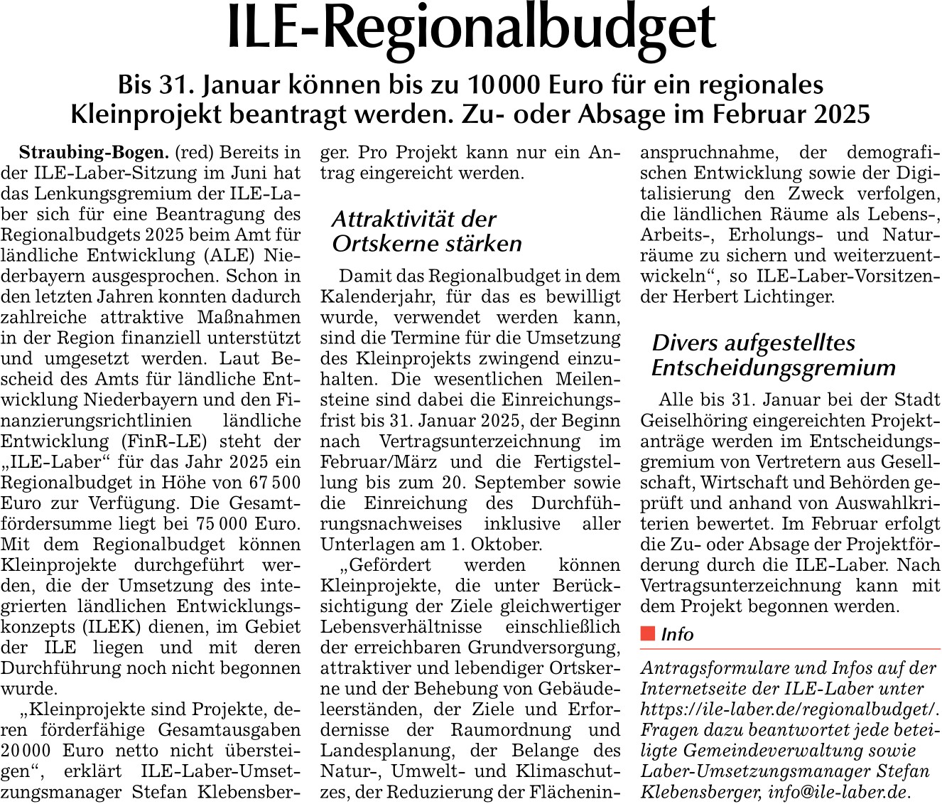 2024 12 20 Allgemeine Laber Zeitung ILERegionalbudget