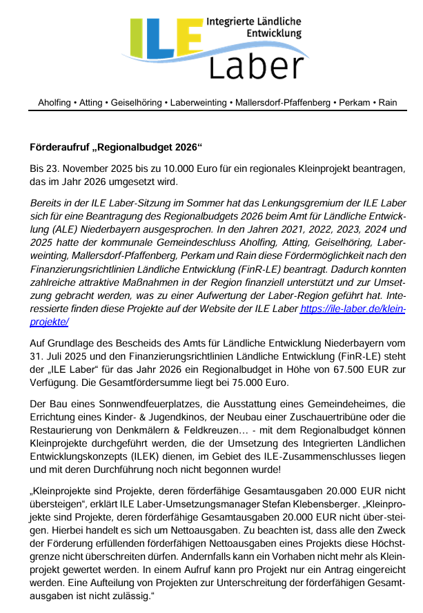 ILE Förderung Kleinprojekte