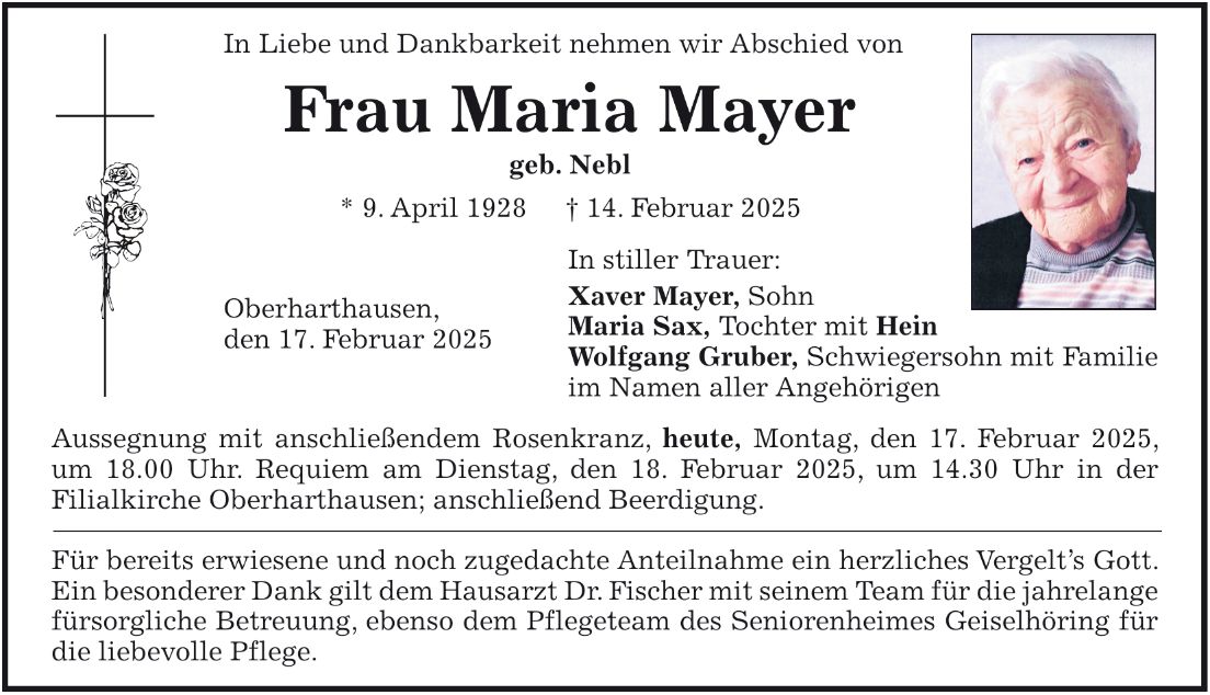 Todesanzeige Frau Mayer