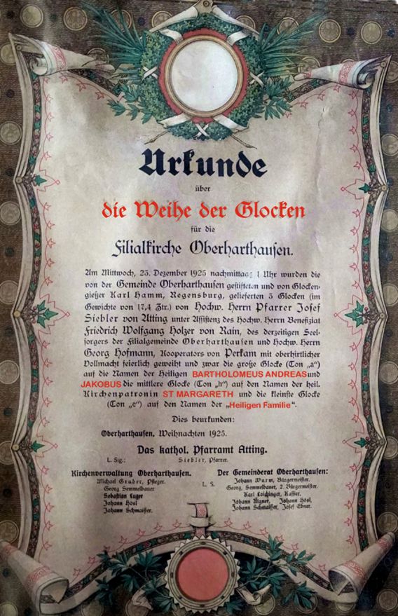 Urkunde Glockenweihe
