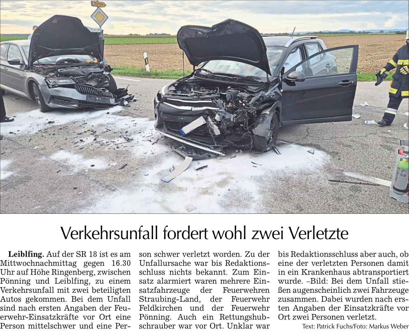 2025 10 16 Straubinger Tagblatt Verkehrsunfall fordert wohl zwei Verletzte 1