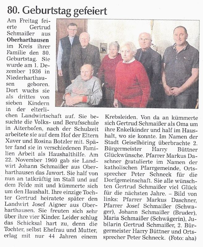 80. Geburtstag Gertraud Schmaißer