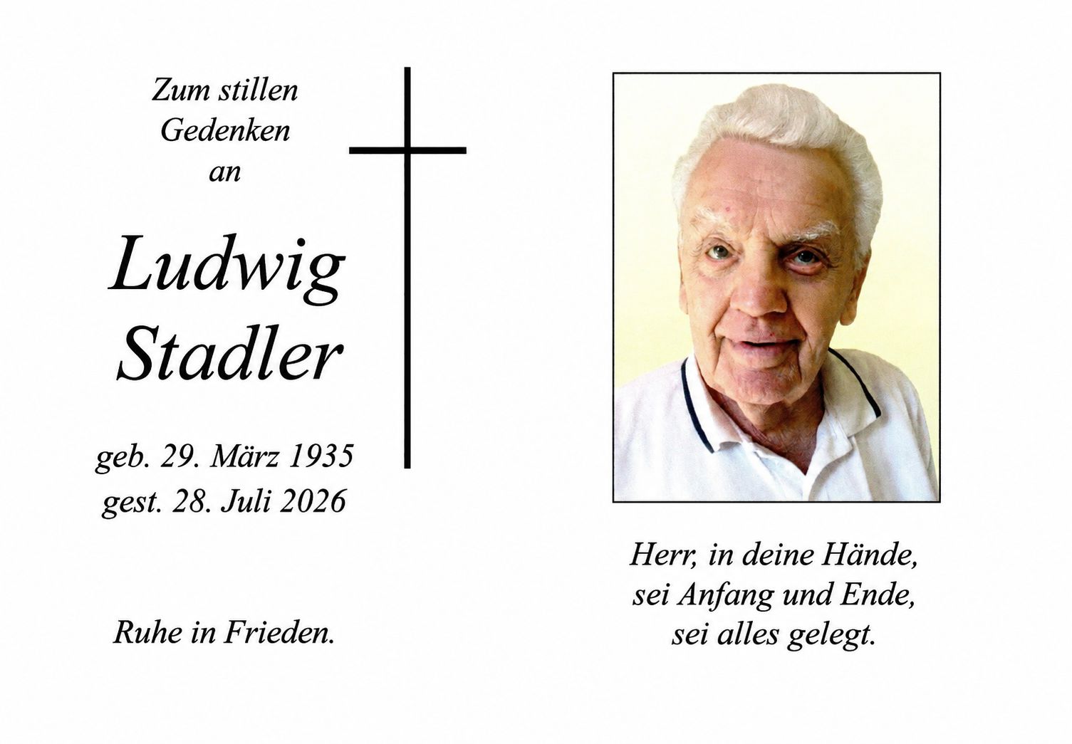 Sterbebild Wick Stadler