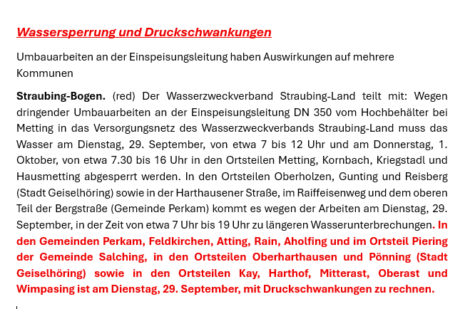 Wassersperrung