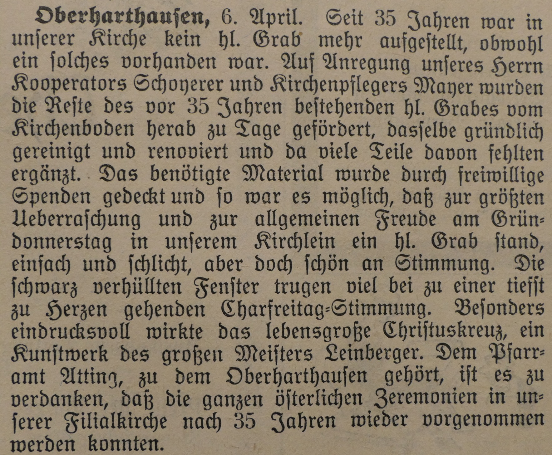Hl. Grab 1934 Oberharthausen
