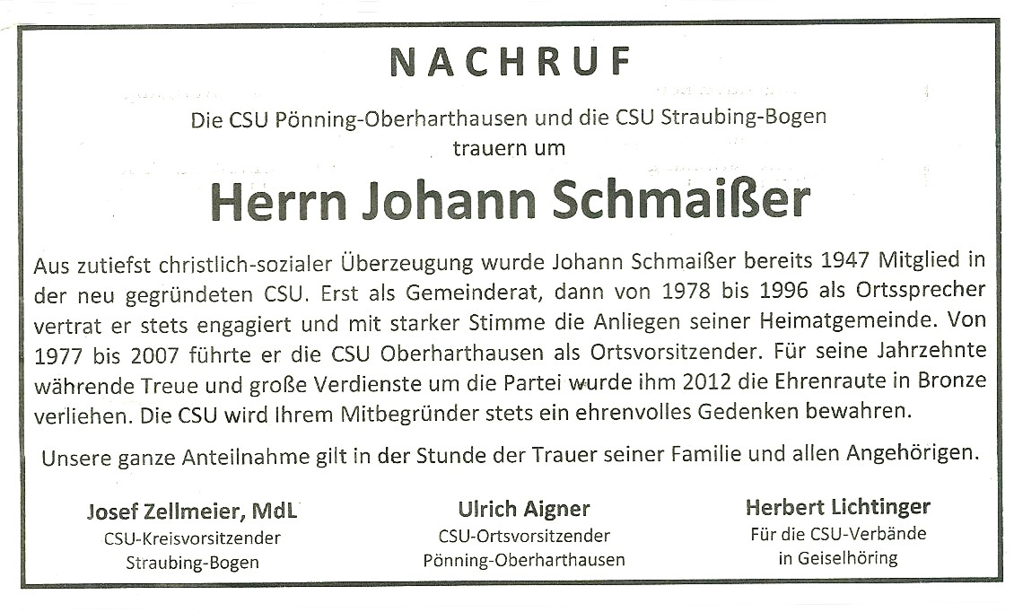 Nachruf Schmaißer CSU
