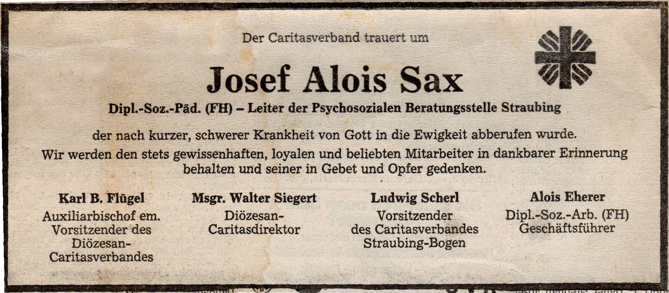 Sax Josef Nachruf Caritas